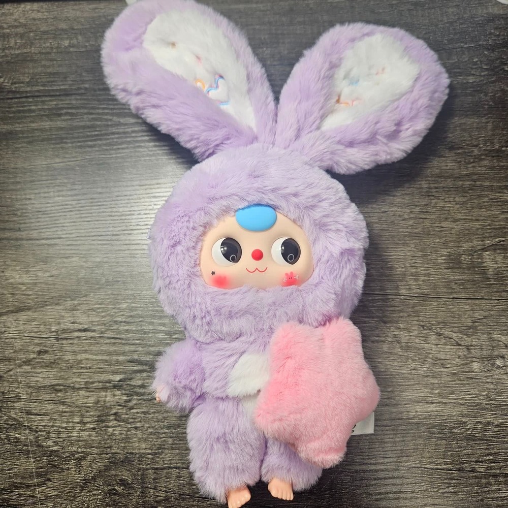 Purple Bunny Plush Doll Vinyl Face Kawaii Long Ears Pink Heart Keychain Ring
